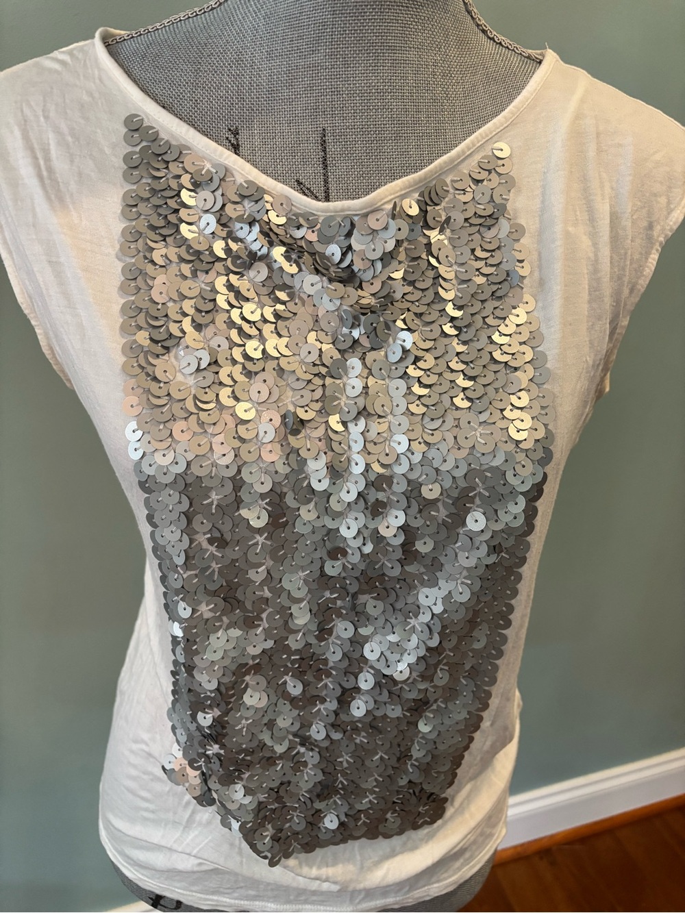 MICHAEL Michael Kors White Tank Top with Silver Sequins